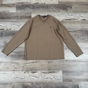 Polo Ralph Lauren Brown Long Sleeve V Neck Cotton T Shirt Classic Large